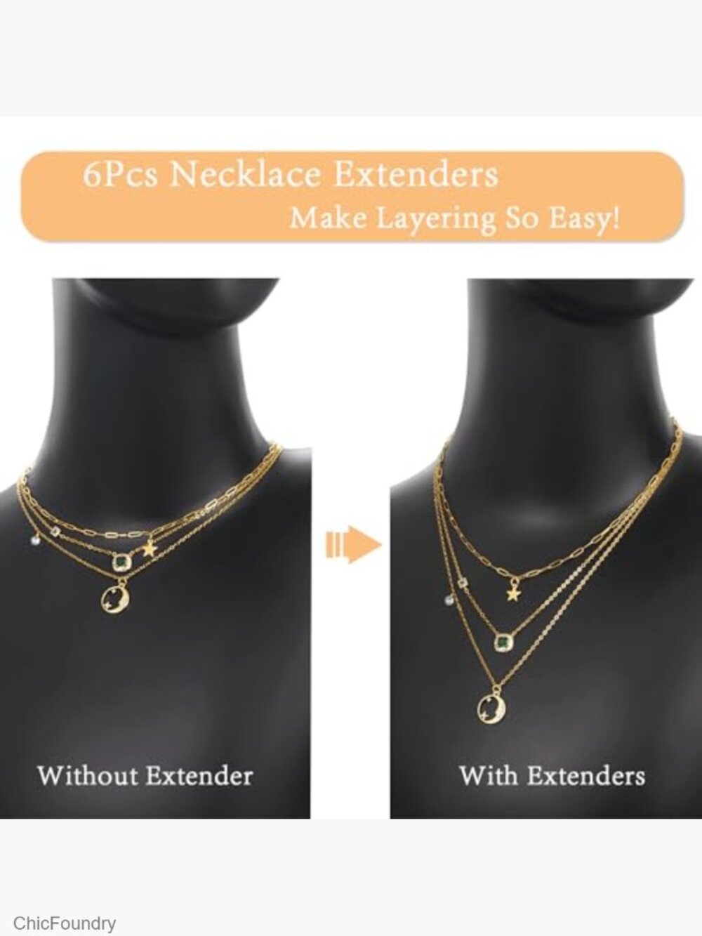 6 Piece Gold Plated Necklace Extender Set Box Cable Chain 1-6 Inch - Picture 4 of 7